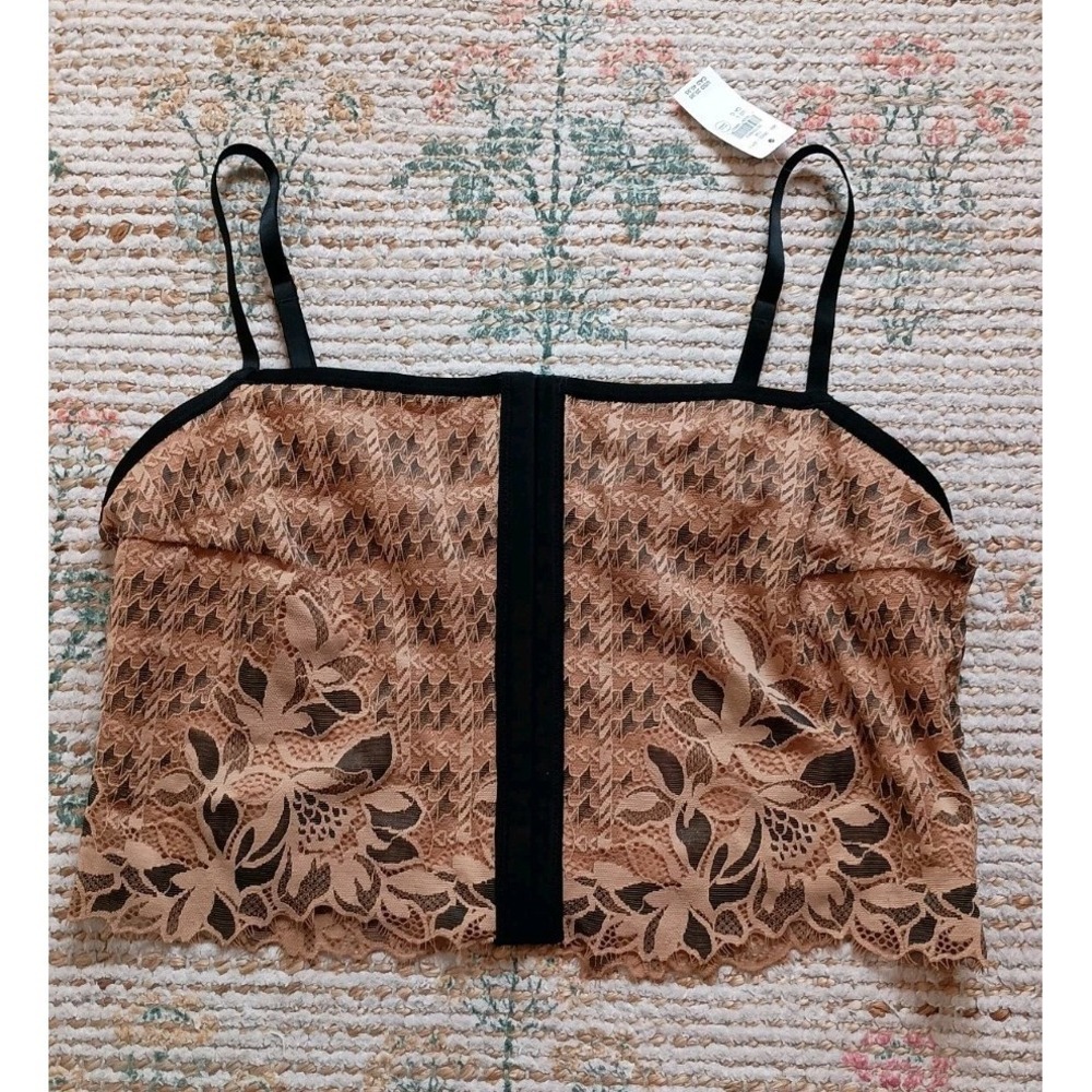 Aerie Lace Corset Bra Top Sz L NWT Tan Black Bustier Crop - Picture 6 of 10